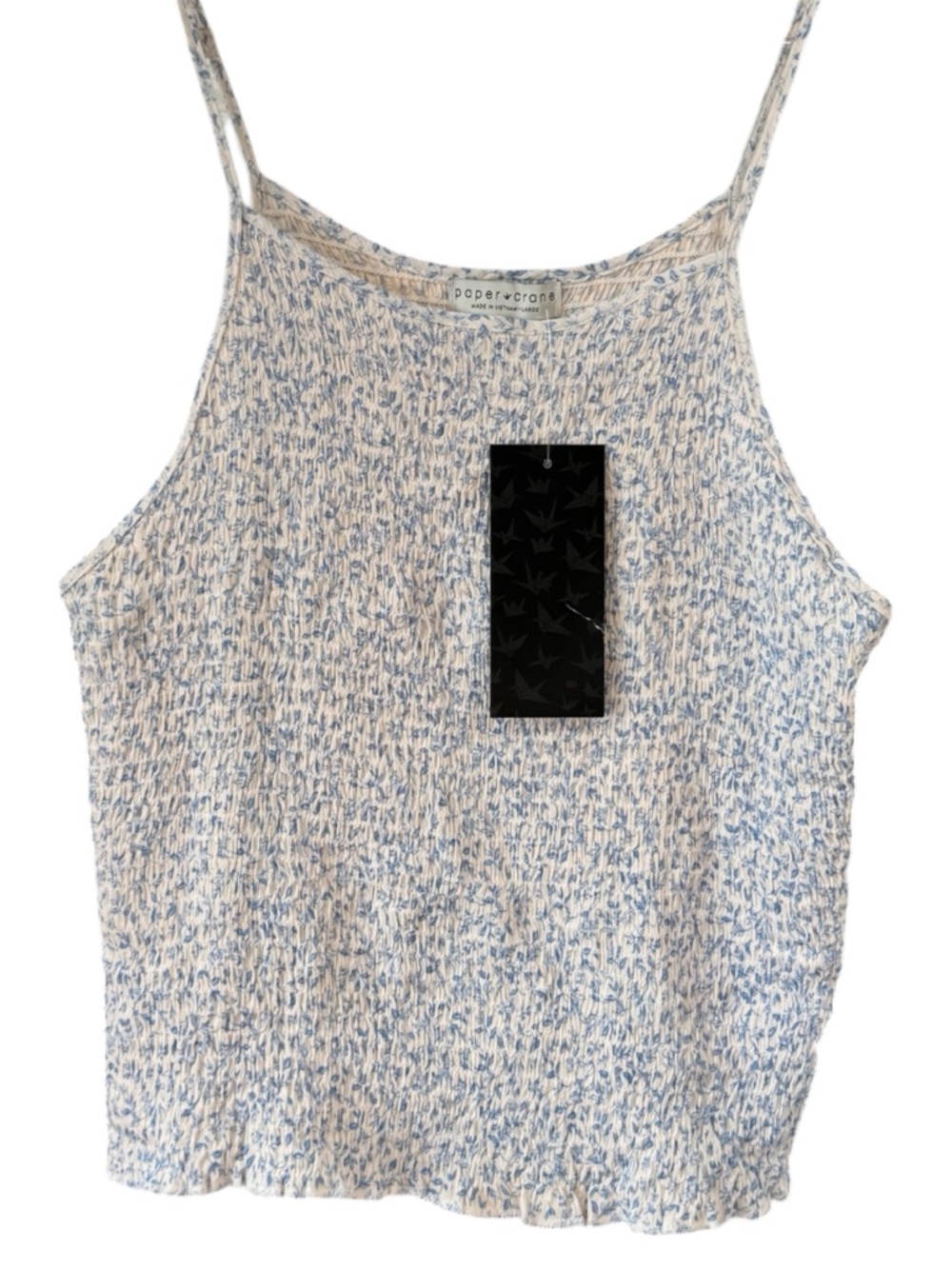 🔹◽️ Paper‎ Crane Cream & Blue Smocked Spaghetti-Strap Cami ◽️🔹